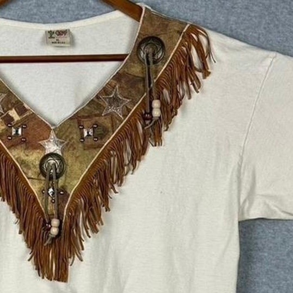Vtg Cactus California Tan Embellished Fringe Stars Western XL Shoulder‎ Pads